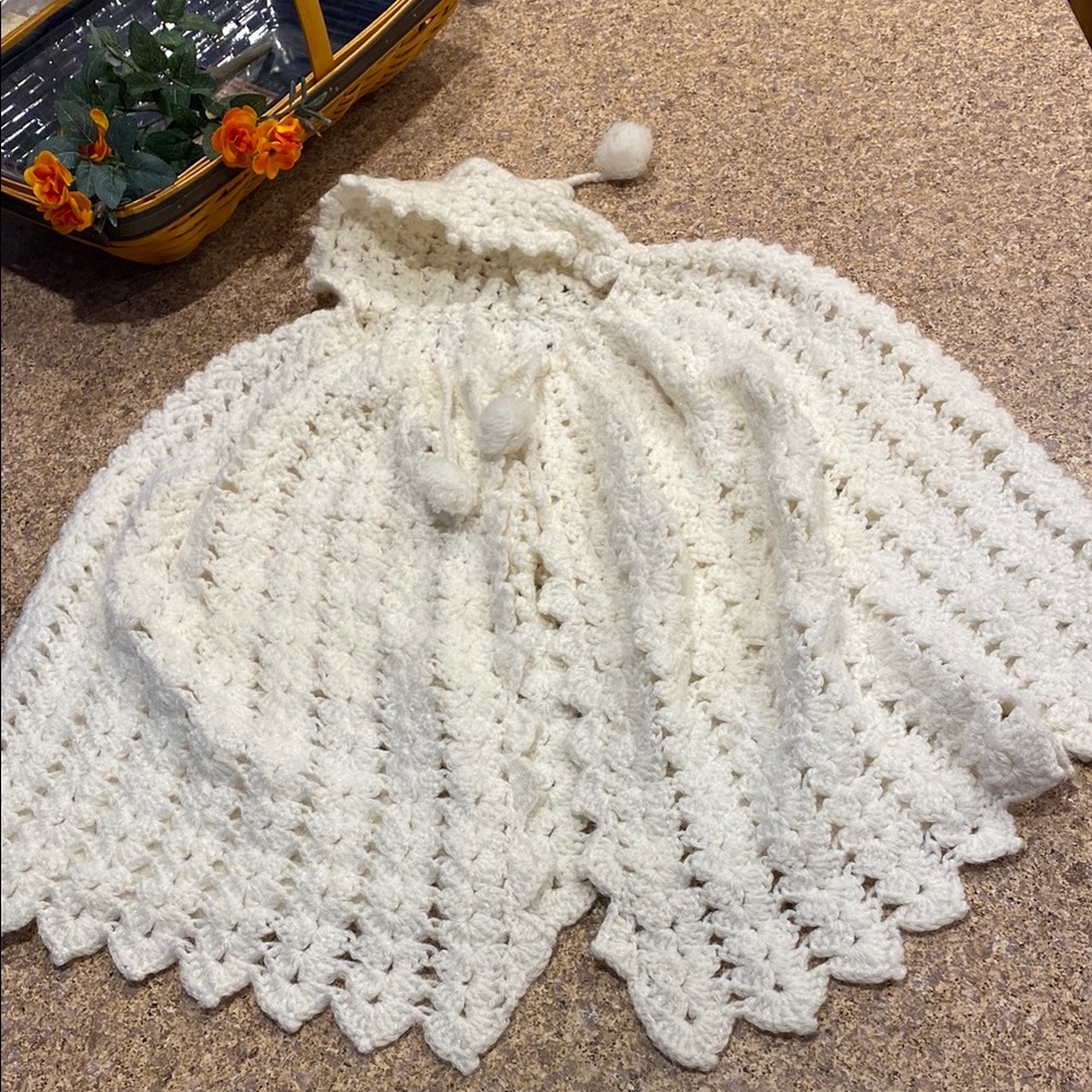 Handmade Knit Knitted Hooded Cape With Pom Poms Unknown Size Kids